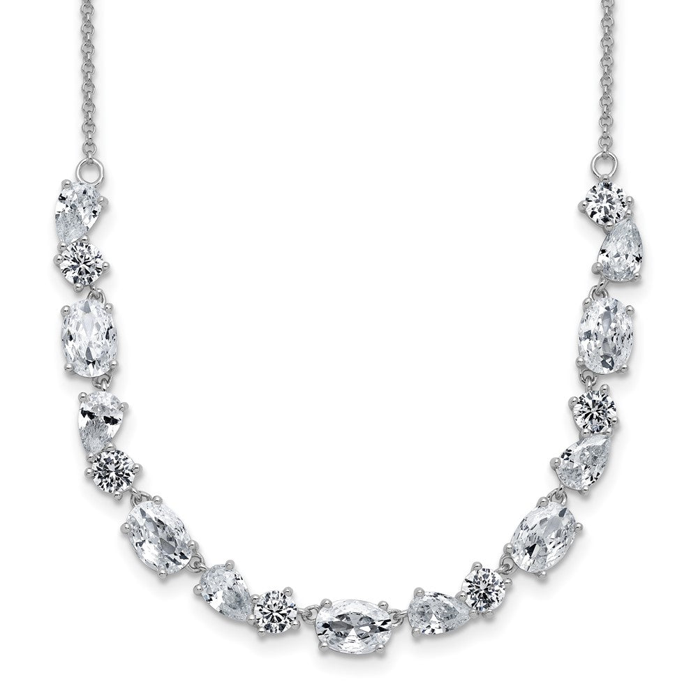 Sterling Silver Cheryl M Rhodium Plated Polished Fancy CZ Necklace