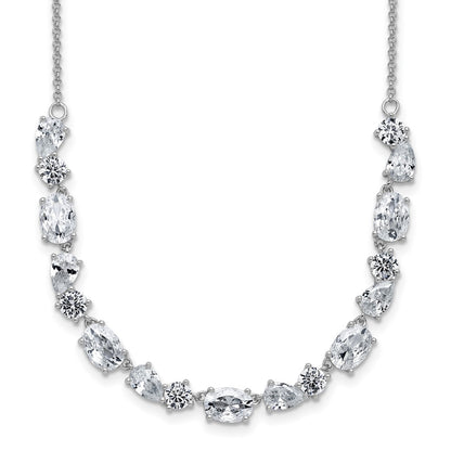 Sterling Silver Cheryl M Rhodium Plated Polished Fancy CZ Necklace
