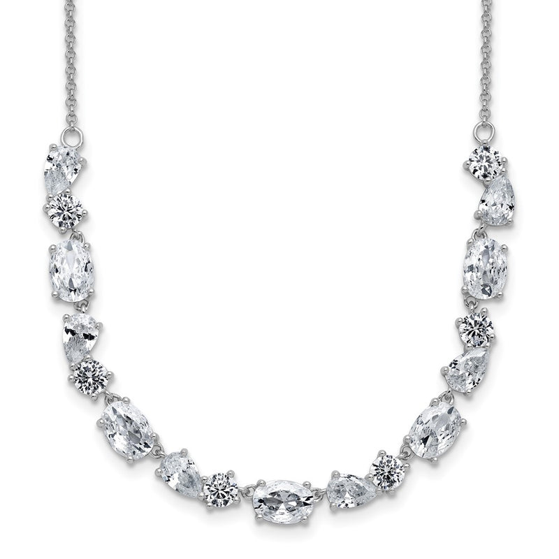 Sterling Silver Cheryl M Rhodium Plated Polished Fancy CZ Necklace