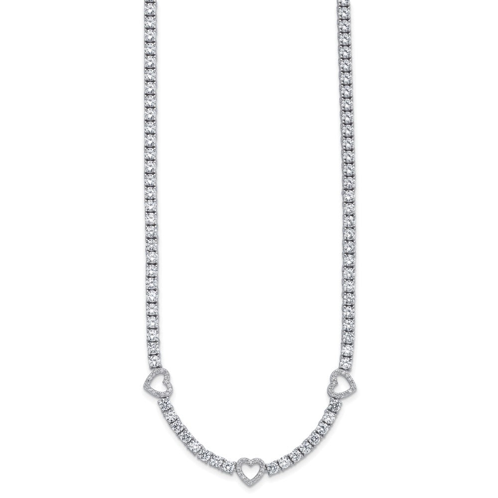 Sterling Silver Cheryl M Rhodium-Plated CZ Hearts Necklace