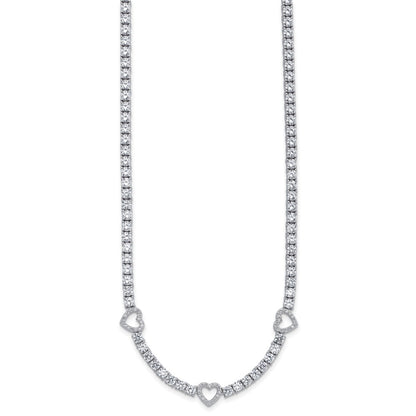 Sterling Silver Cheryl M Rhodium-Plated CZ Hearts Necklace