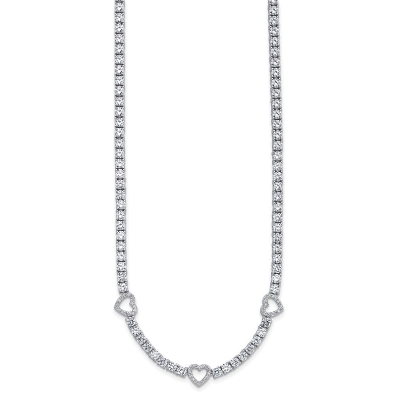 Sterling Silver Cheryl M Rhodium-Plated CZ Hearts Necklace