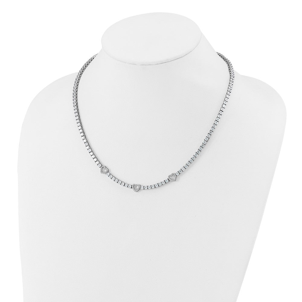 Sterling Silver Cheryl M Rhodium-Plated CZ Hearts Necklace