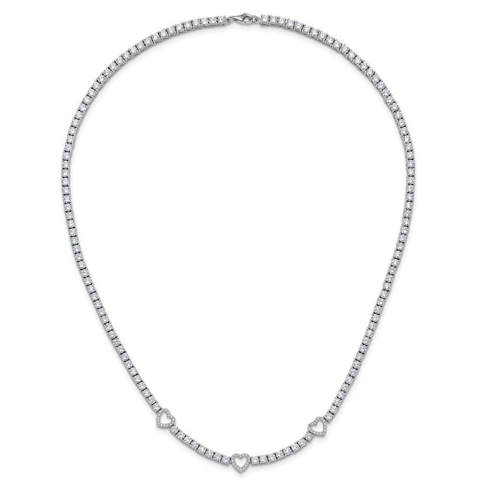 Sterling Silver Cheryl M Rhodium-Plated CZ Hearts Necklace
