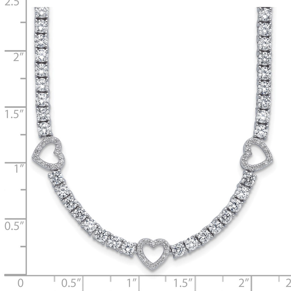 Sterling Silver Cheryl M Rhodium-Plated CZ Hearts Necklace