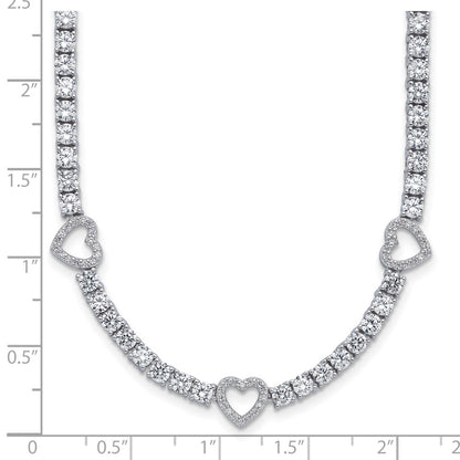 Sterling Silver Cheryl M Rhodium-Plated CZ Hearts Necklace