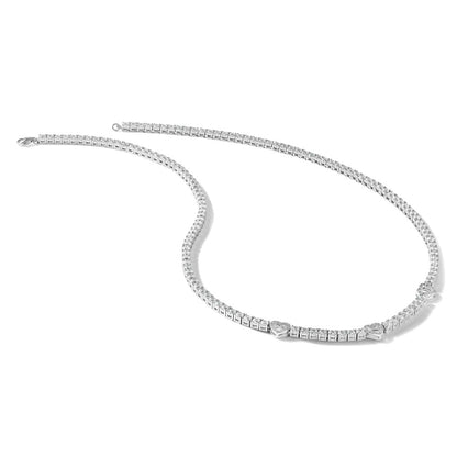 Sterling Silver Cheryl M Rhodium-Plated CZ Hearts Necklace
