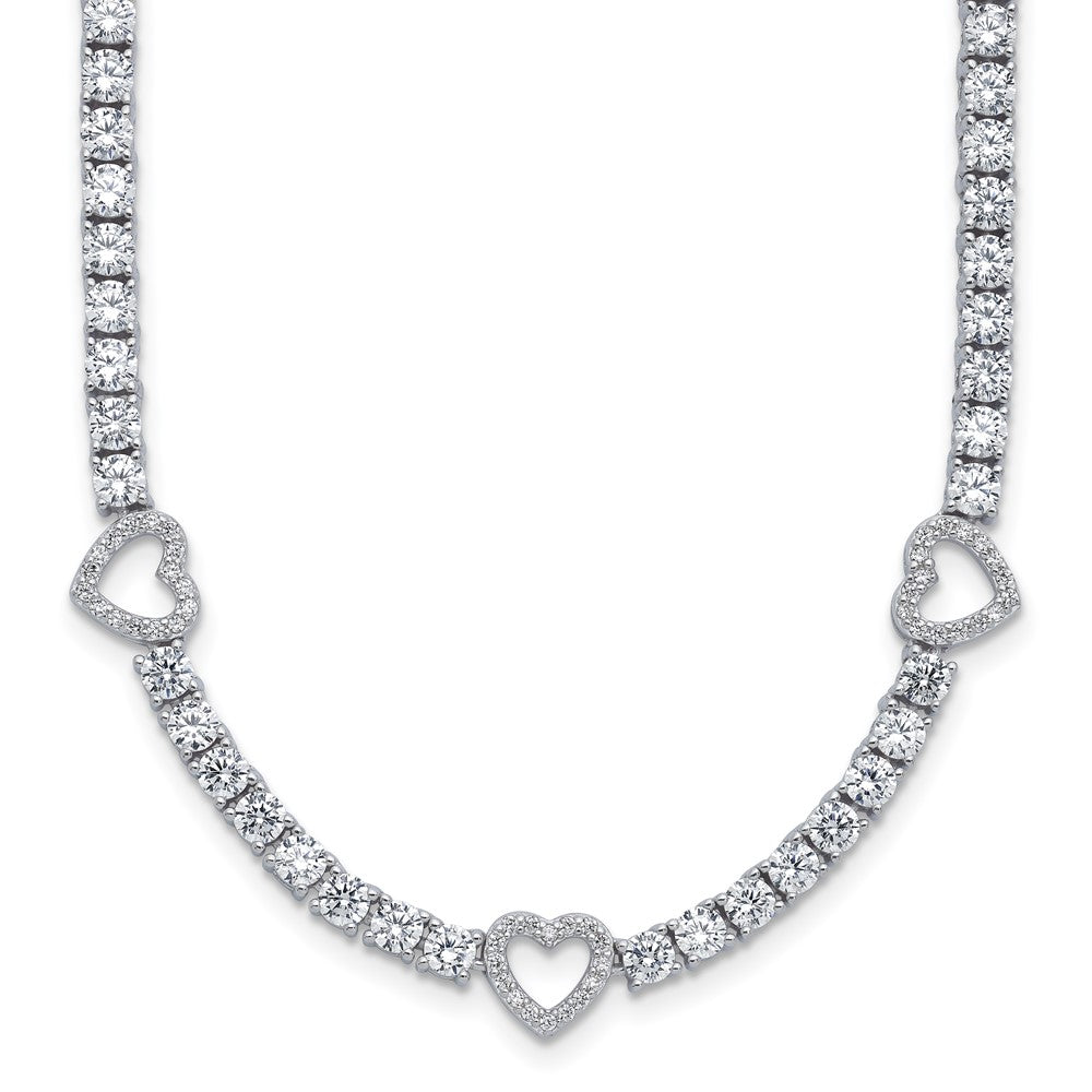 Sterling Silver Cheryl M Rhodium-Plated CZ Hearts Necklace