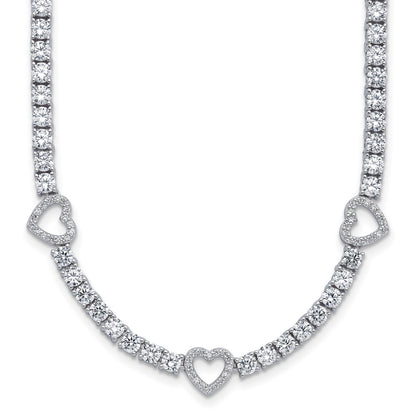 Sterling Silver Cheryl M Rhodium-Plated CZ Hearts Necklace