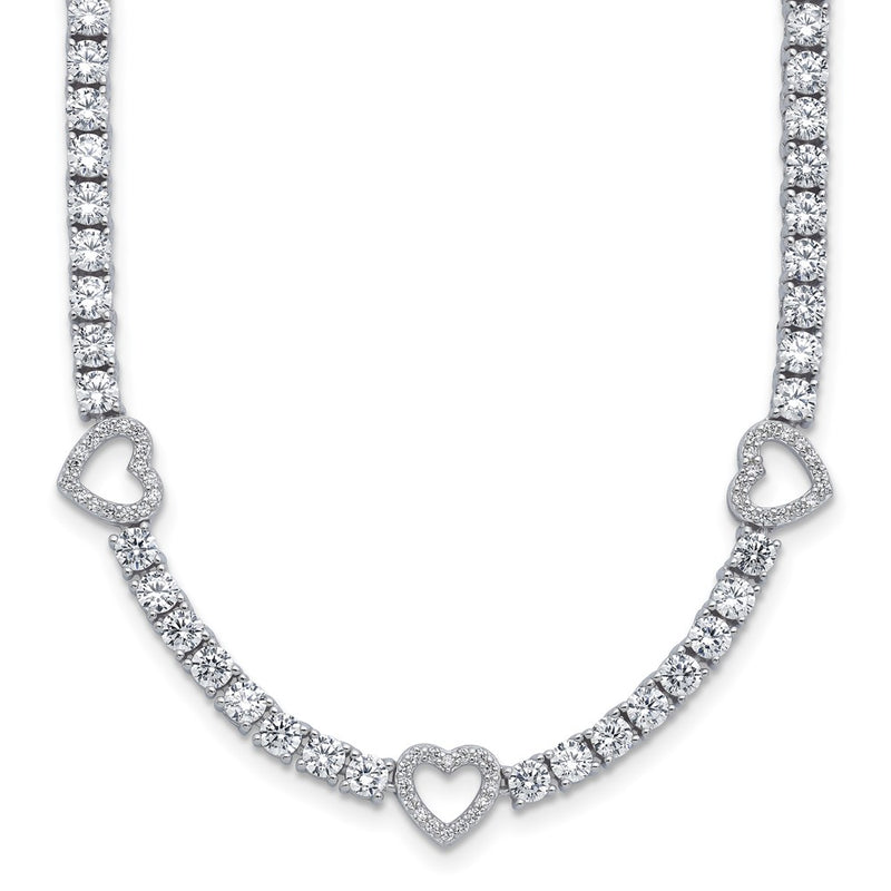 Sterling Silver Cheryl M Rhodium-Plated CZ Hearts Necklace