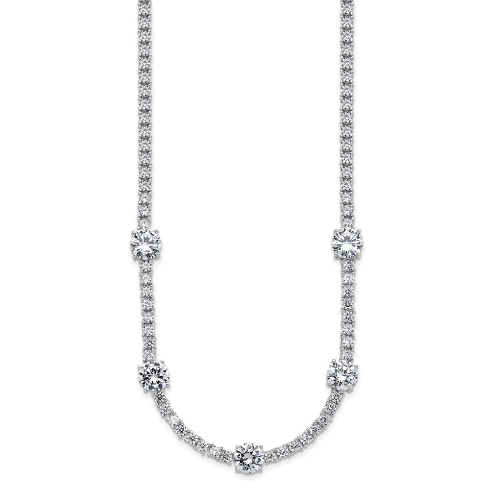 Sterling Silver Cheryl M Rhodium Plated CZ Station W/ Safety Clasp Necklace