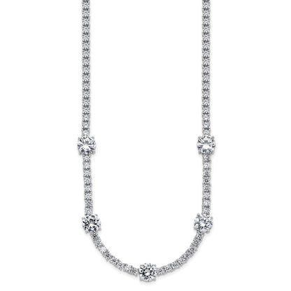 Sterling Silver Cheryl M Rhodium Plated CZ Station W/ Safety Clasp Necklace