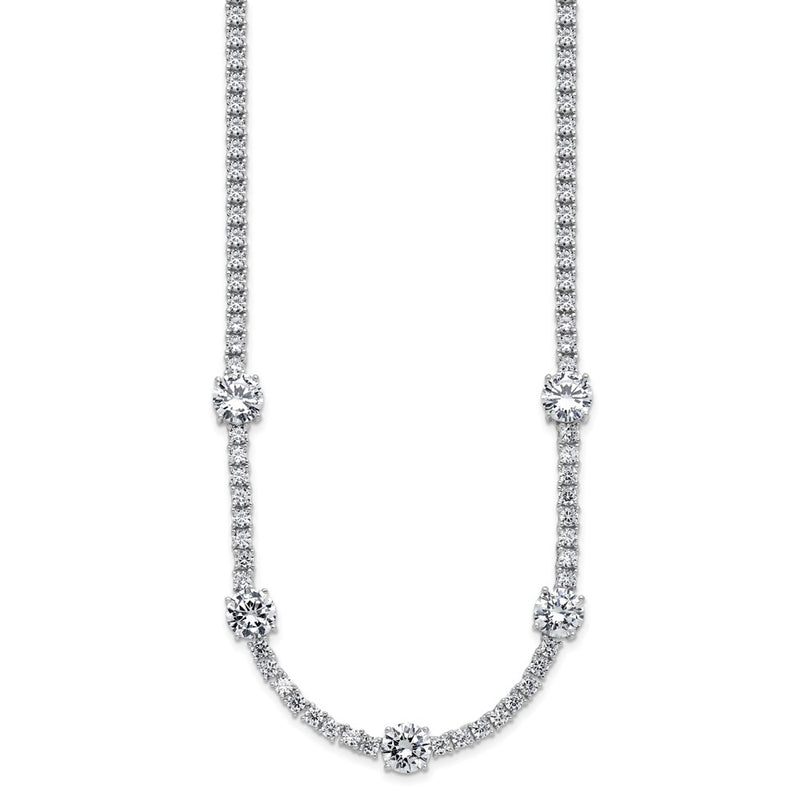 Sterling Silver Cheryl M Rhodium Plated CZ Station W/ Safety Clasp Necklace