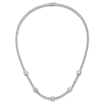 Sterling Silver Cheryl M Rhodium Plated CZ Station W/ Safety Clasp Necklace