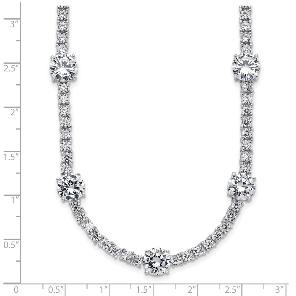 Sterling Silver Cheryl M Rhodium Plated CZ Station W/ Safety Clasp Necklace