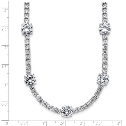 Sterling Silver Cheryl M Rhodium Plated CZ Station W/ Safety Clasp Necklace