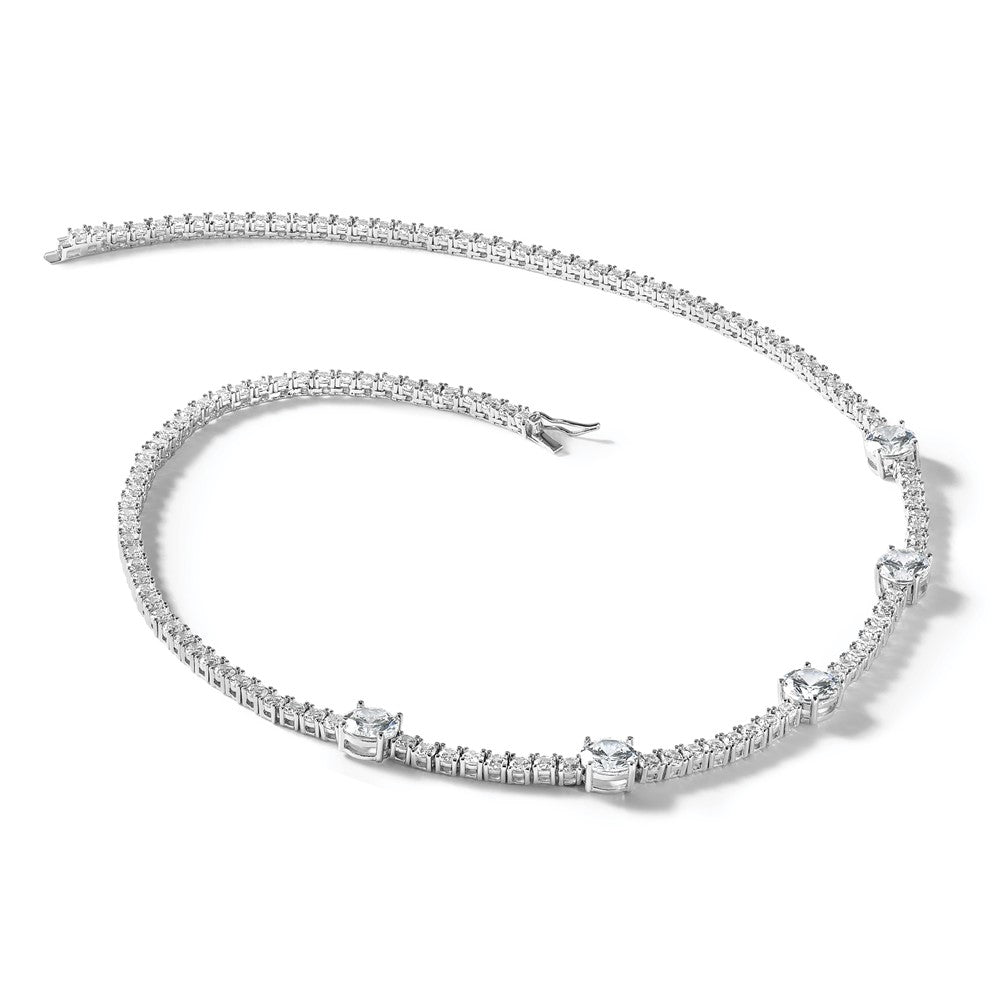 Sterling Silver Cheryl M Rhodium Plated CZ Station W/ Safety Clasp Necklace
