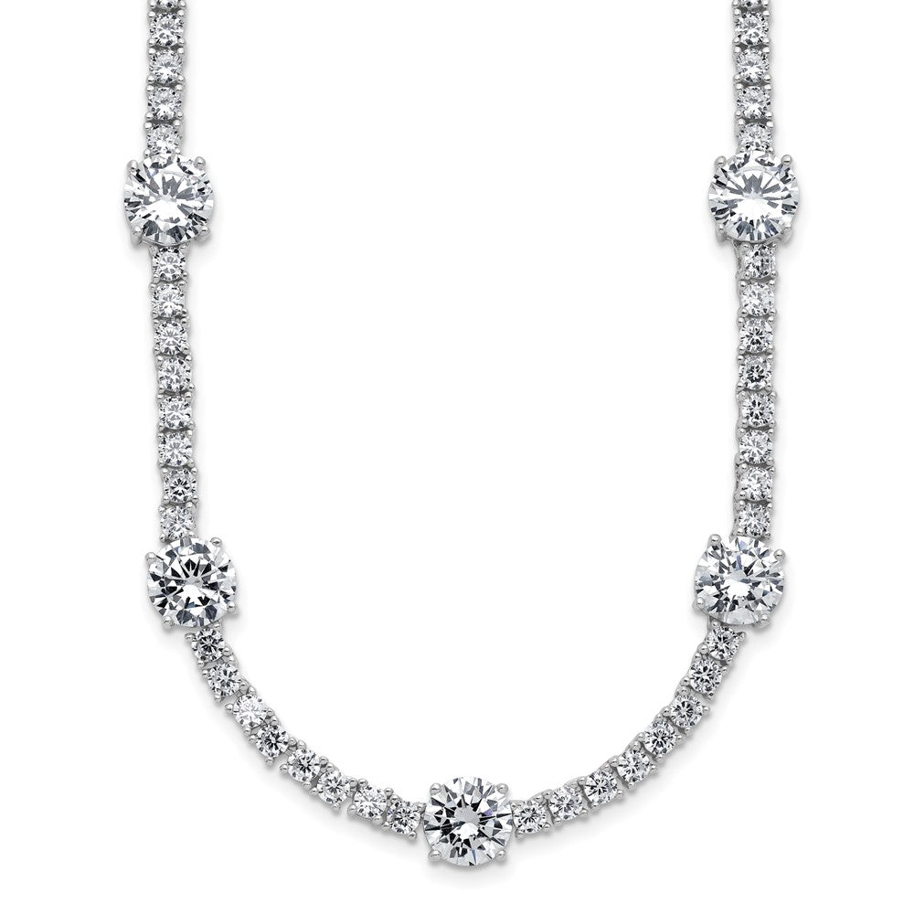 Sterling Silver Cheryl M Rhodium Plated CZ Station W/ Safety Clasp Necklace