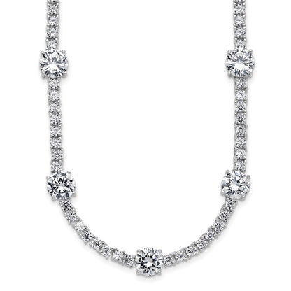 Sterling Silver Cheryl M Rhodium Plated CZ Station W/ Safety Clasp Necklace