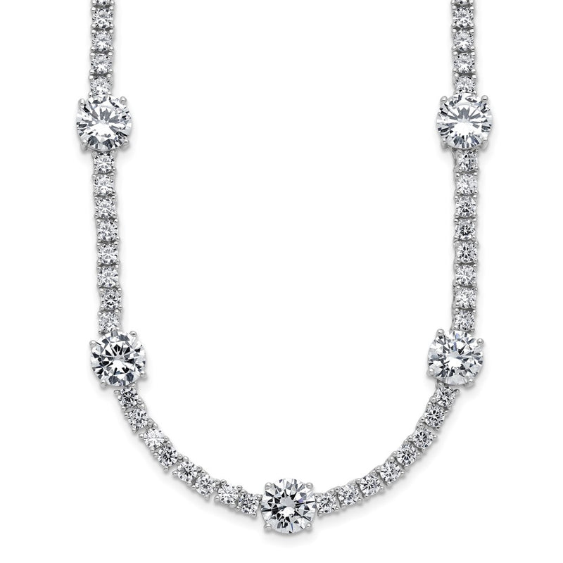 Sterling Silver Cheryl M Rhodium Plated CZ Station W/ Safety Clasp Necklace