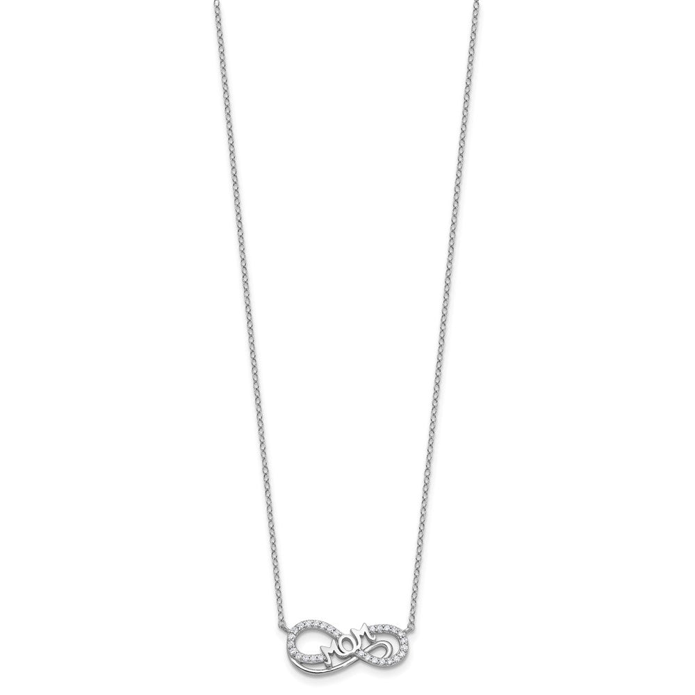 Sterling Silver Cheryl M Rhodium Plated Polished CZ Mom Infinity Necklace