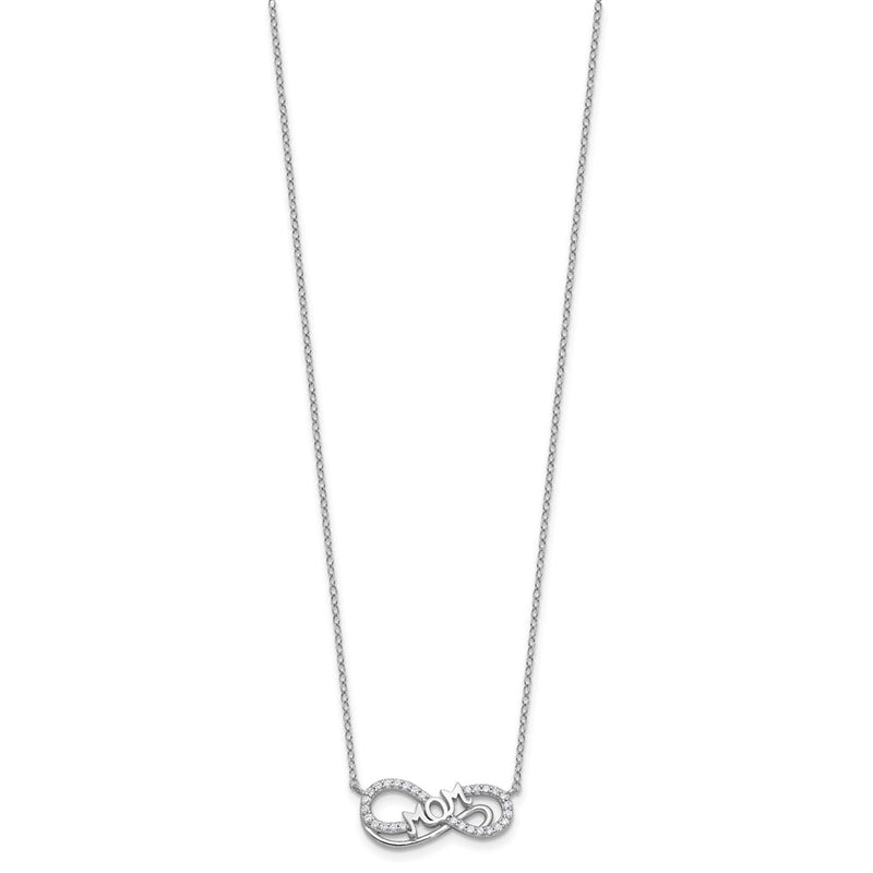 Sterling Silver Cheryl M Rhodium Plated Polished CZ Mom Infinity Necklace