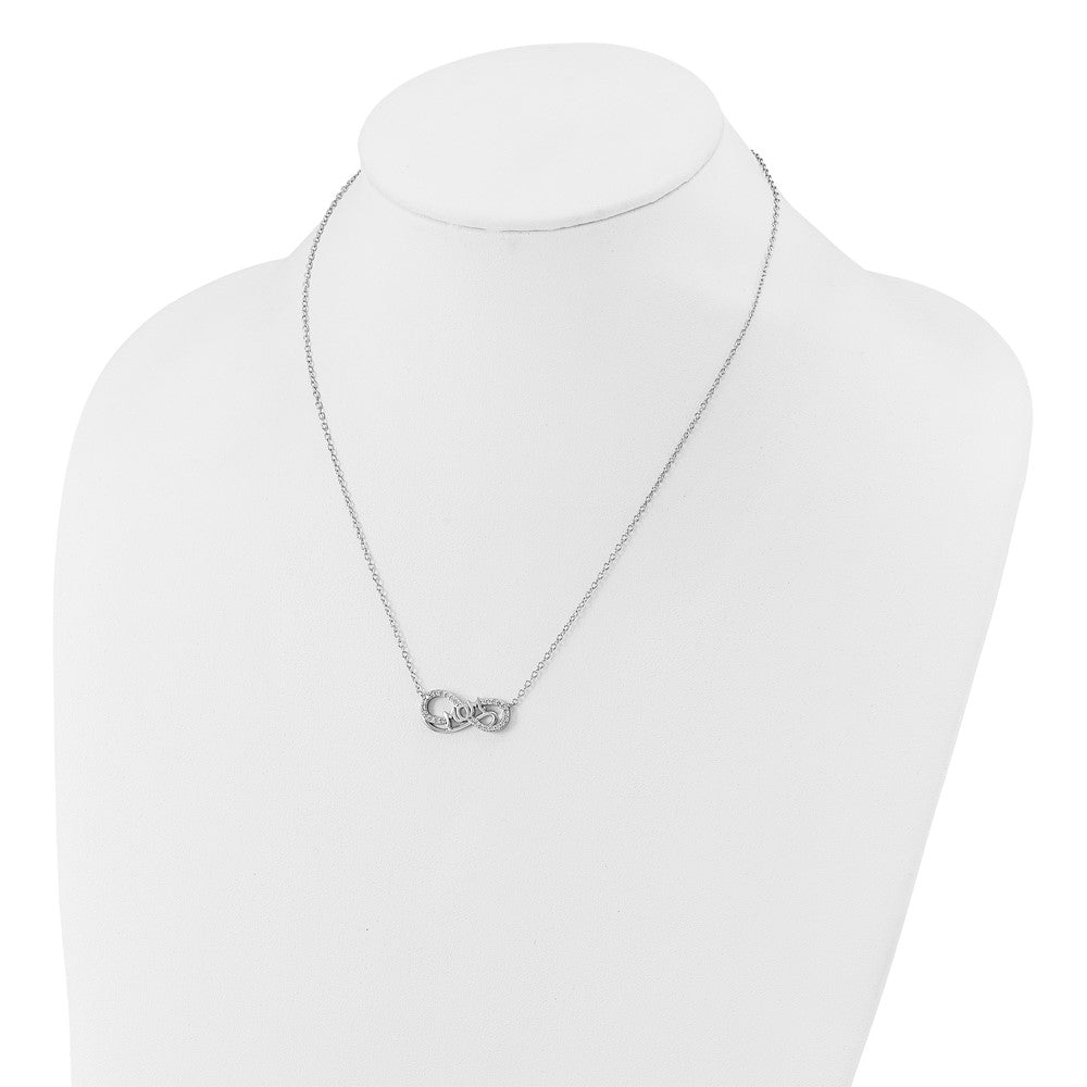 Sterling Silver Cheryl M Rhodium Plated Polished CZ Mom Infinity Necklace