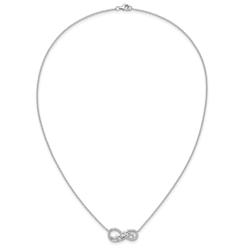 Sterling Silver Cheryl M Rhodium Plated Polished CZ Mom Infinity Necklace