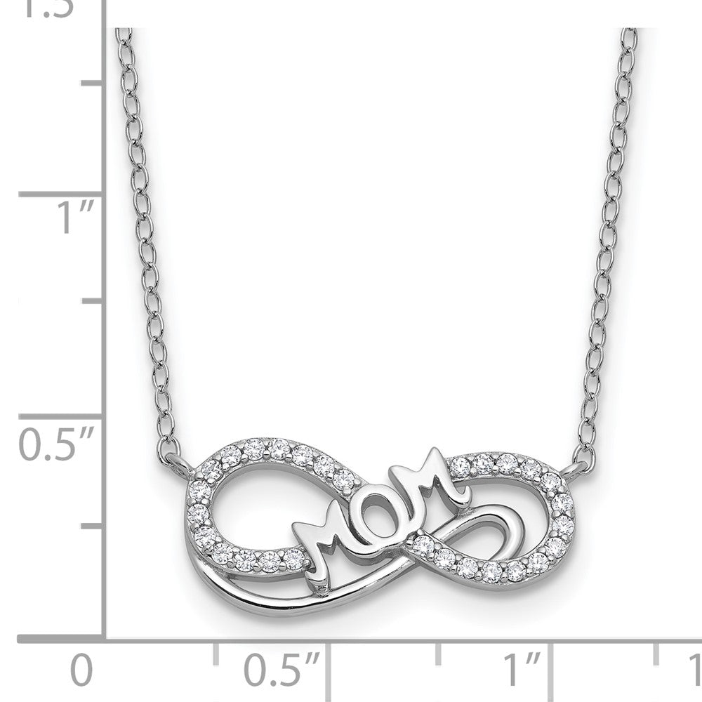 Sterling Silver Cheryl M Rhodium Plated Polished CZ Mom Infinity Necklace