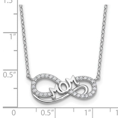 Sterling Silver Cheryl M Rhodium Plated Polished CZ Mom Infinity Necklace