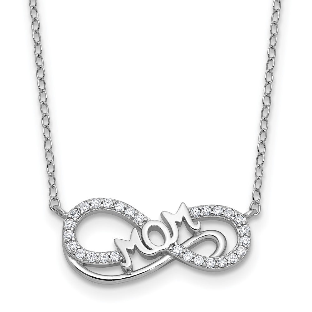 Sterling Silver Cheryl M Rhodium Plated Polished CZ Mom Infinity Necklace