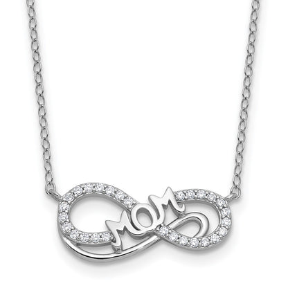 Sterling Silver Cheryl M Rhodium Plated Polished CZ Mom Infinity Necklace
