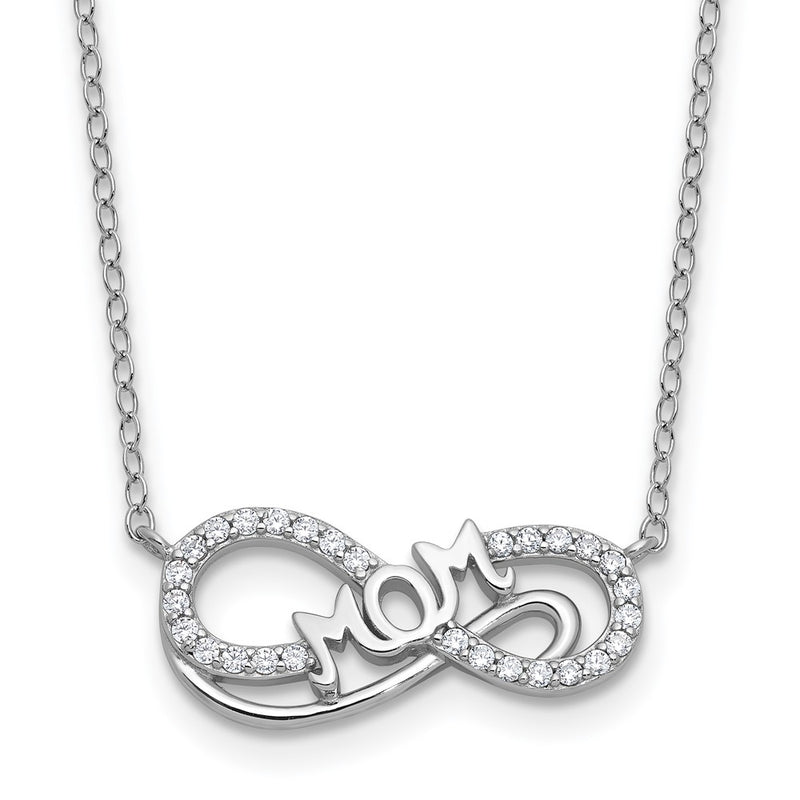 Sterling Silver Cheryl M Rhodium Plated Polished CZ Mom Infinity Necklace
