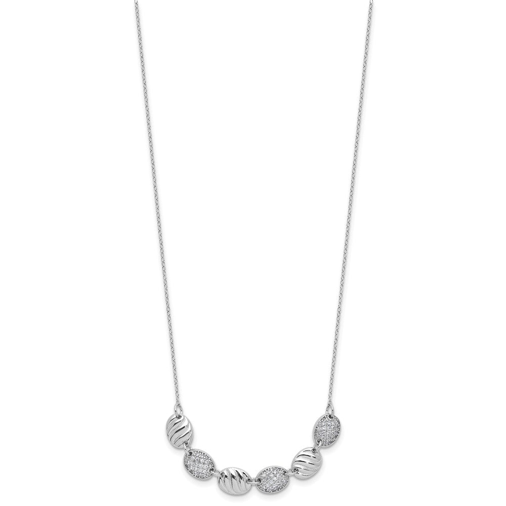 Sterling Silver Cheryl M Rhodium Plated Polished & Grooved CZ Ovals Necklace