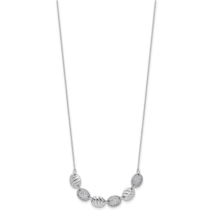 Sterling Silver Cheryl M Rhodium Plated Polished & Grooved CZ Ovals Necklace
