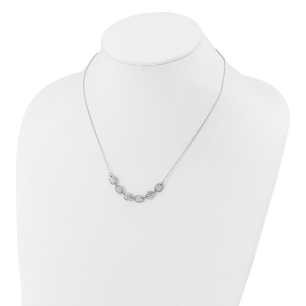 Sterling Silver Cheryl M Rhodium Plated Polished & Grooved CZ Ovals Necklace