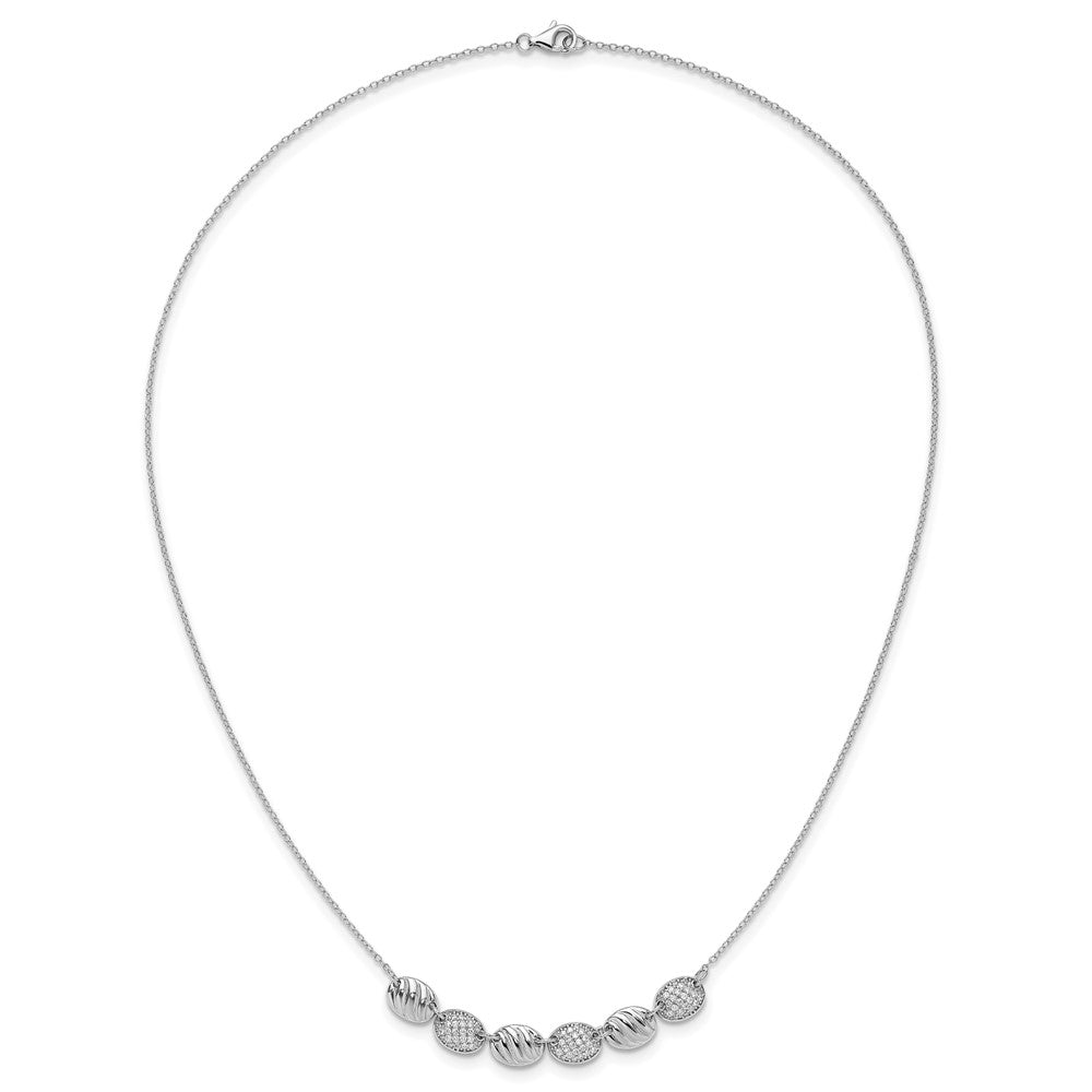 Sterling Silver Cheryl M Rhodium Plated Polished & Grooved CZ Ovals Necklace