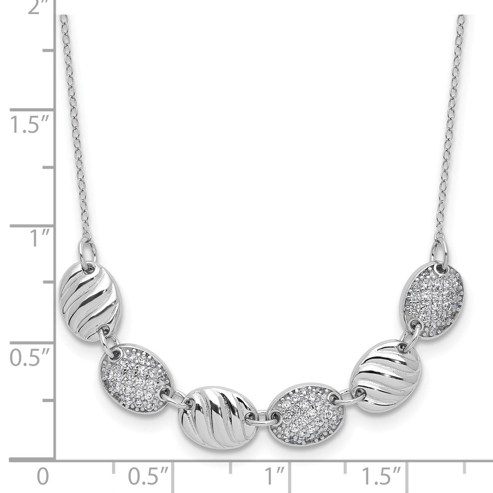 Sterling Silver Cheryl M Rhodium Plated Polished & Grooved CZ Ovals Necklace