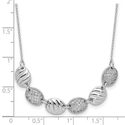 Sterling Silver Cheryl M Rhodium Plated Polished & Grooved CZ Ovals Necklace
