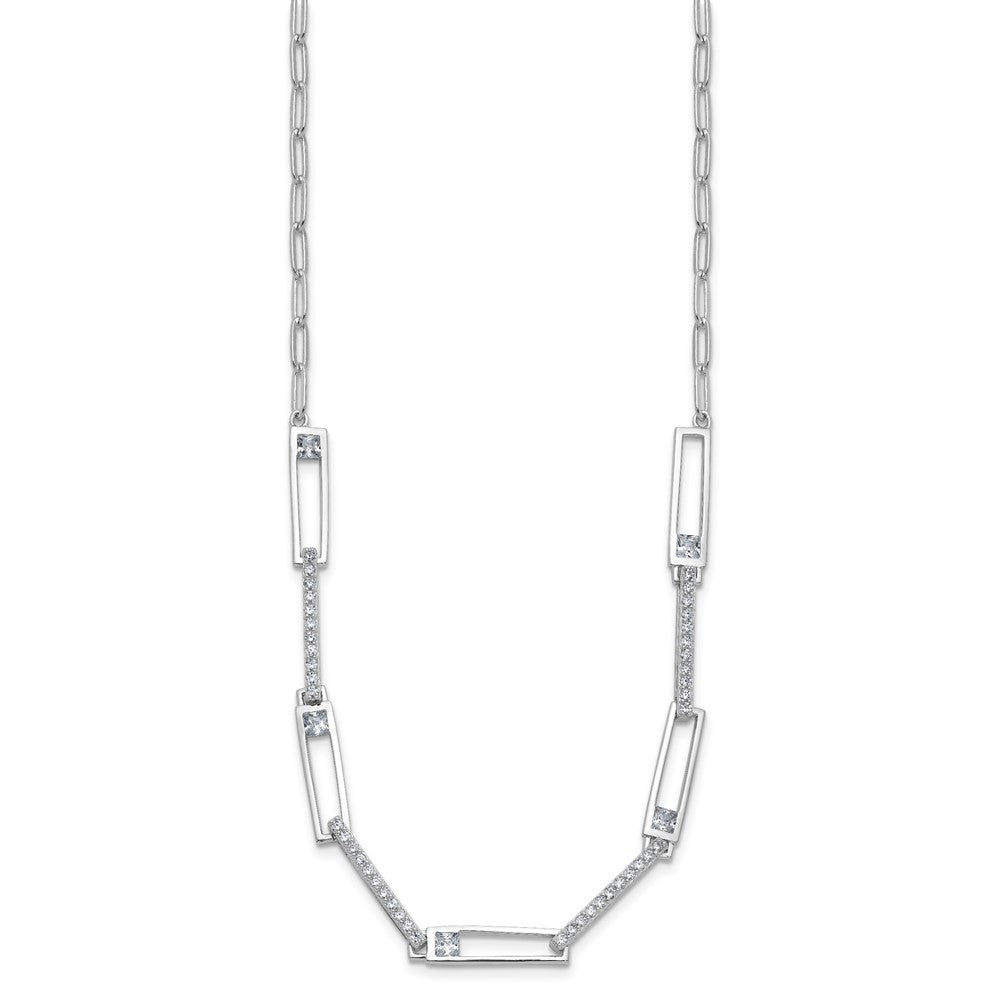 Sterling Silver Cheryl M Rhodium-Plated Fancy CZ Paperclip Link Chain Necklace