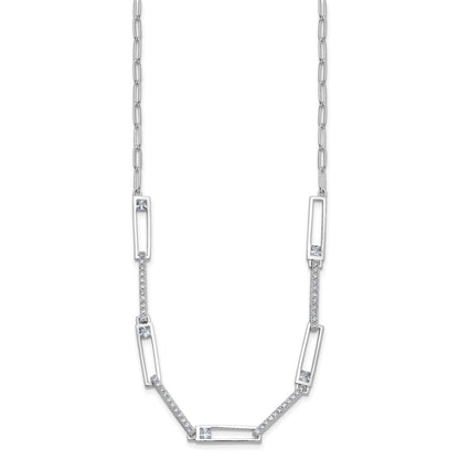 Sterling Silver Cheryl M Rhodium-Plated Fancy CZ Paperclip Link Chain Necklace