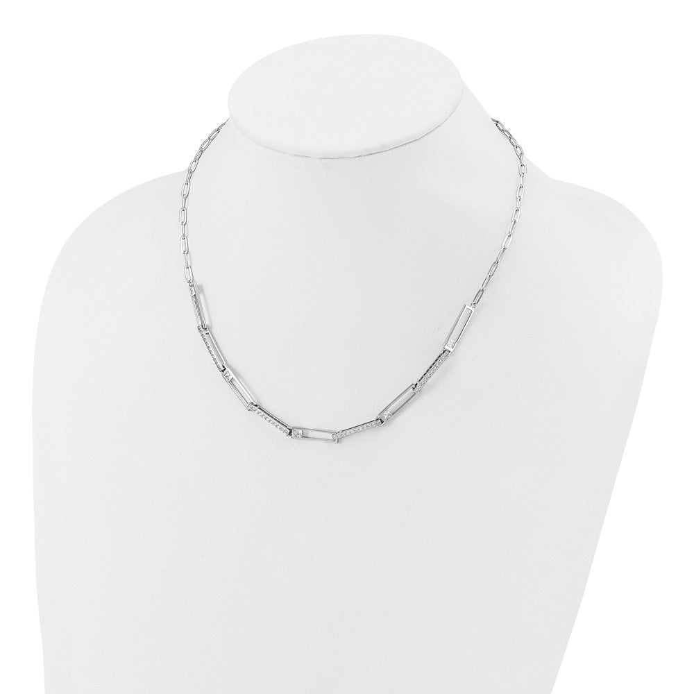 Sterling Silver Cheryl M Rhodium-Plated Fancy CZ Paperclip Link Chain Necklace