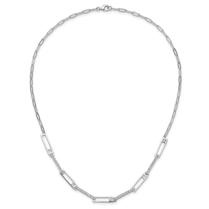 Sterling Silver Cheryl M Rhodium-Plated Fancy CZ Paperclip Link Chain Necklace
