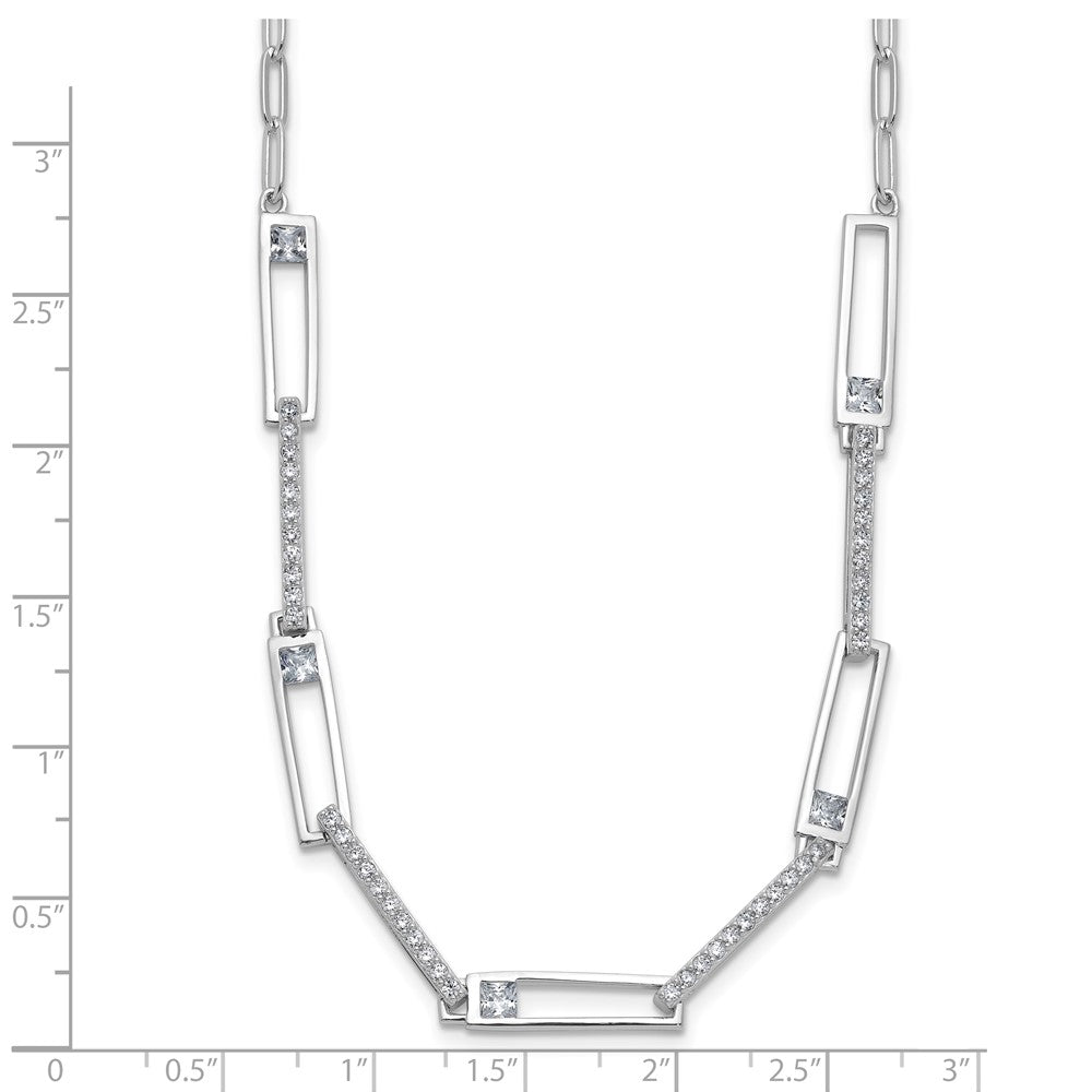 Sterling Silver Cheryl M Rhodium-Plated Fancy CZ Paperclip Link Chain Necklace