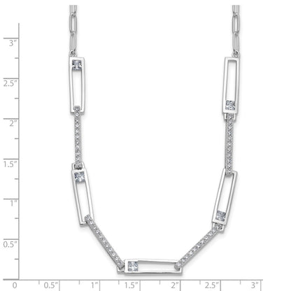 Sterling Silver Cheryl M Rhodium-Plated Fancy CZ Paperclip Link Chain Necklace