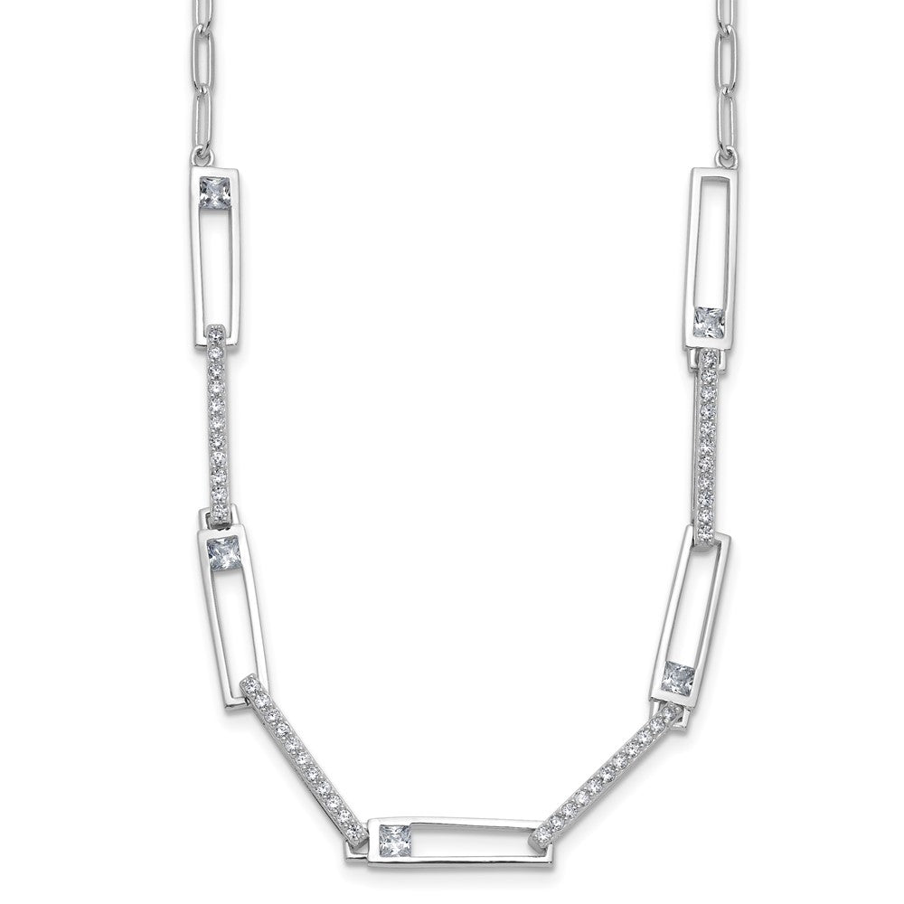 Sterling Silver Cheryl M Rhodium-Plated Fancy CZ Paperclip Link Chain Necklace