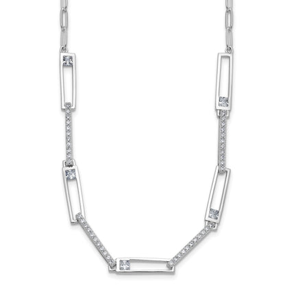 Sterling Silver Cheryl M Rhodium-Plated Fancy CZ Paperclip Link Chain Necklace