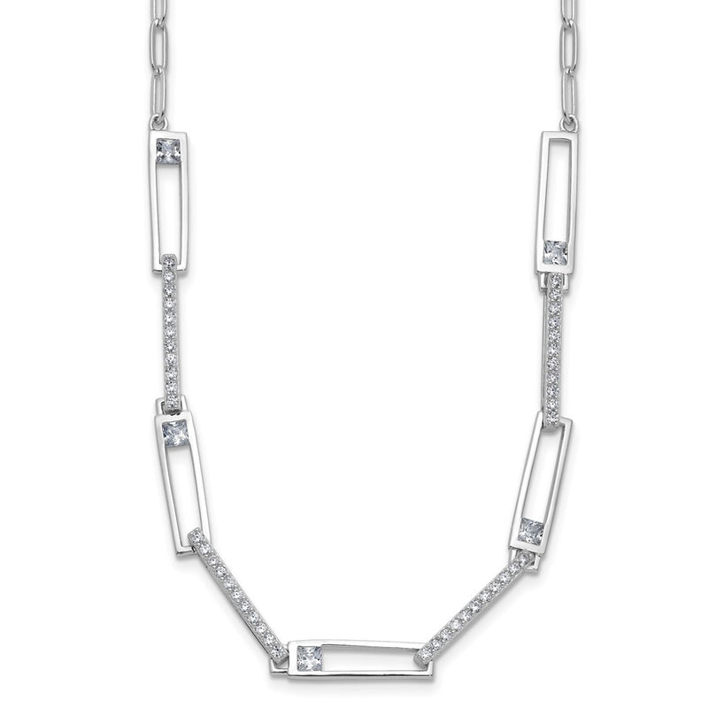 Sterling Silver Cheryl M Rhodium-Plated Fancy CZ Paperclip Link Chain Necklace