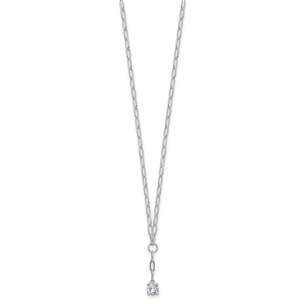 Sterling Silver Cheryl M Rhodium-Plated CZ Paperclip Link Lariat Necklace
