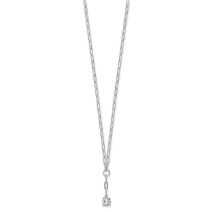 Sterling Silver Cheryl M Rhodium-Plated CZ Paperclip Link Lariat Necklace